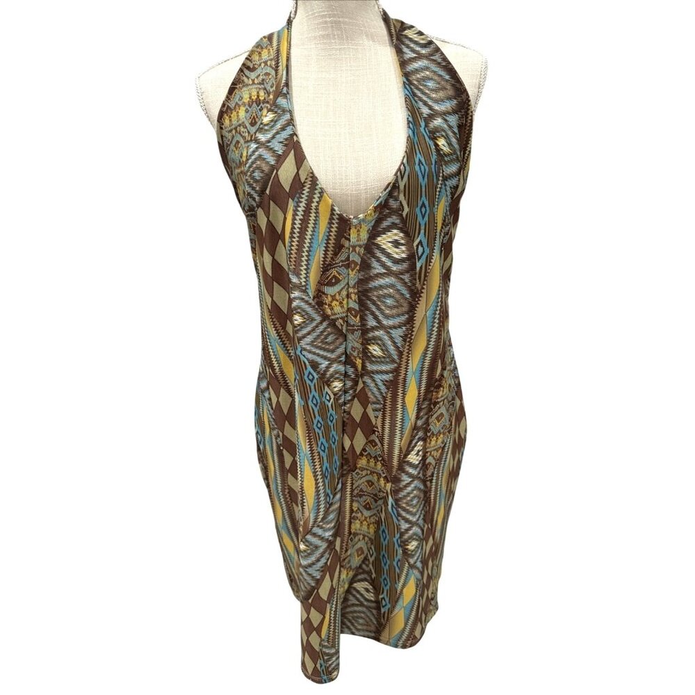 Oh My Bod Halter Bodycon Dress Multicolor Geometric Pattern One Size